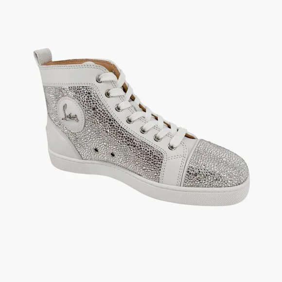 Christian Louboutin Louis Strass High Top Sneakers Size 40 US 10 White Crystal - Picture 12 of 15